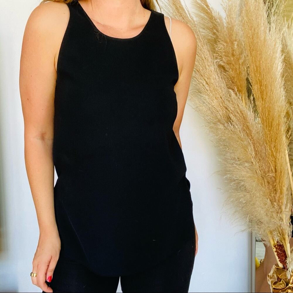 VINCE Revolve Black Side Slit Crew Neck Tank Top Button Keyhole Back Blouse S